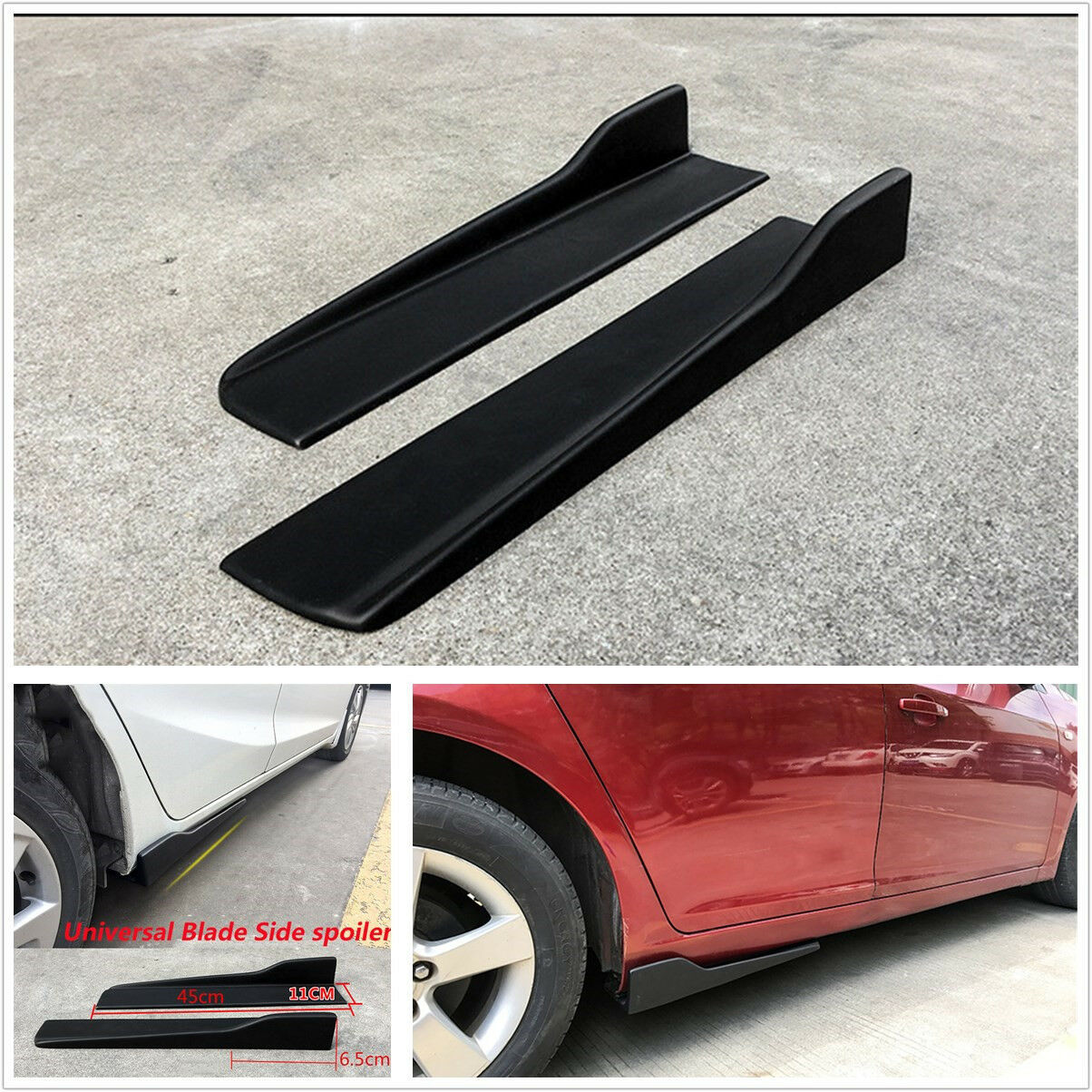 2Pcs 45CM Car Side Skirt Rocker Splitters Winglet Wings Canard Diffuser Shovel