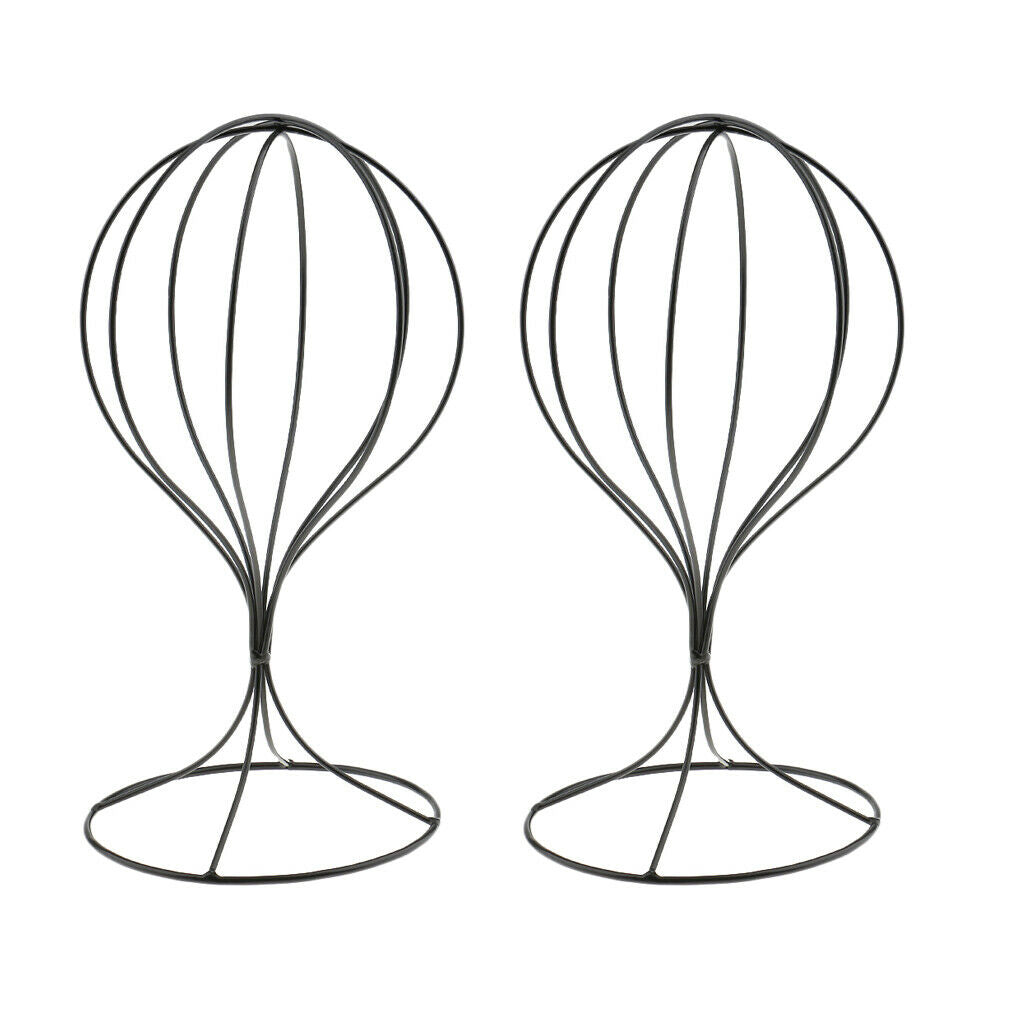 2 lot 20'' Balloon Style Metal Hat Holder Desktop Wig Display Stand Black