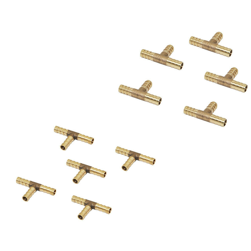 10pcs Brass Barb T Type Joiner Fuel Hose Joiner Tee Connector Air Water Gas