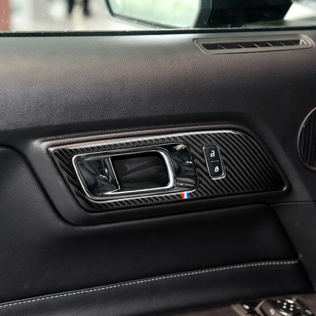 Carbon Fiber Car Handles Door Bowl Covers Trim Panel for Ford Mustang 15-17