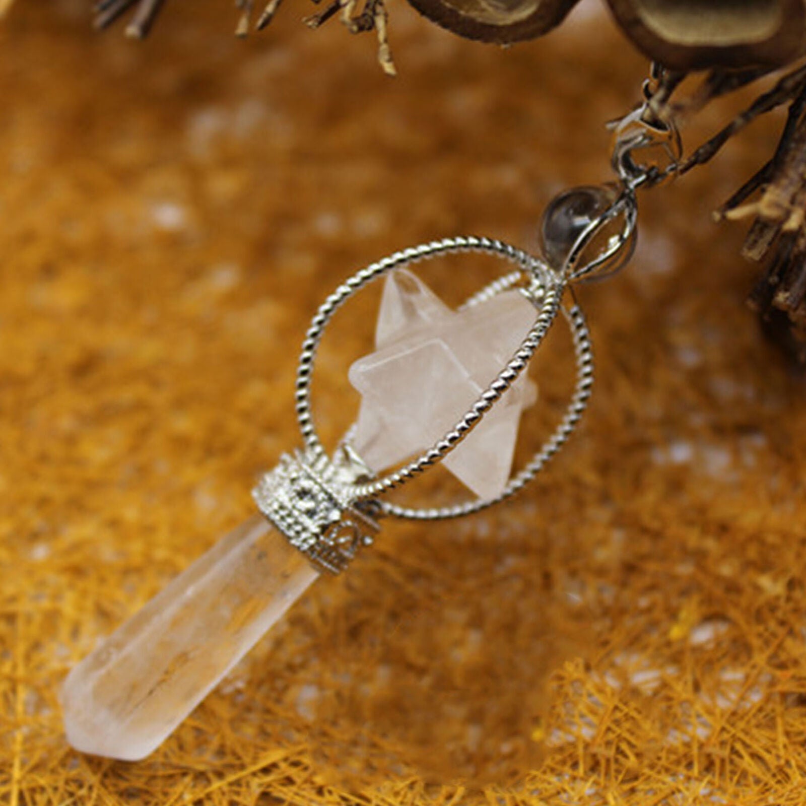 Rock quartz Stone Mer-Ka-Ba Pendulum Prism Magic Wand Energy Reiki Healing