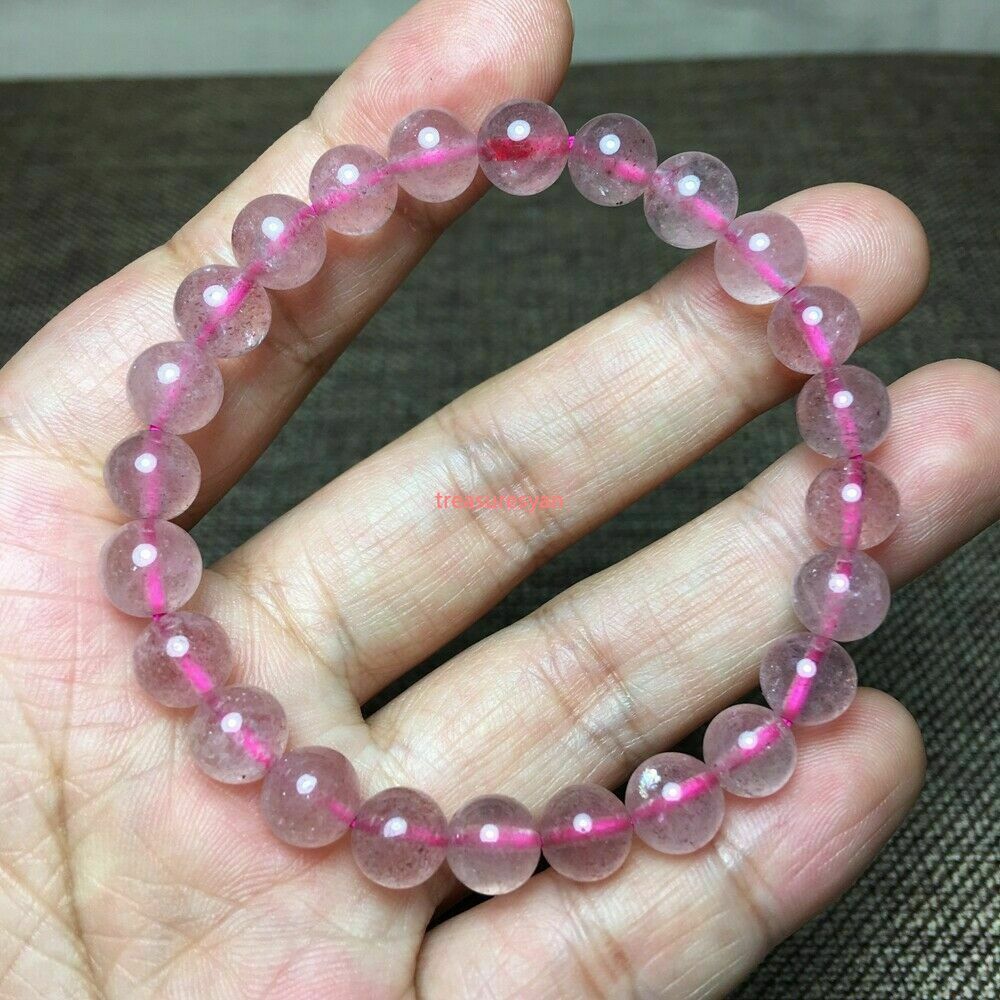 Fashion Natural Strawberry Quartz Healing Crystal Stretch Beaded Bracelet Gift A