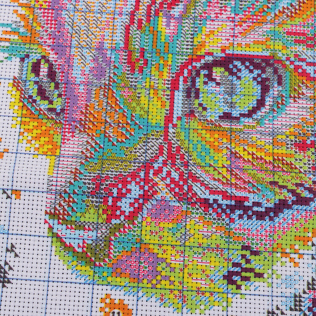 Watercolor Cat Pattern Stamped Cross Stitch Kit DIY Needlework 14CT 32x32cm