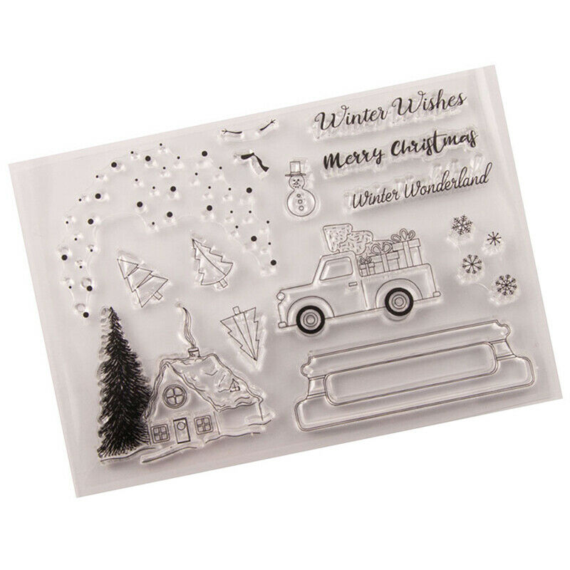 Christmas tree House Xmas car bring Greetings Stamps Clear Silicone DIY Craft Rf