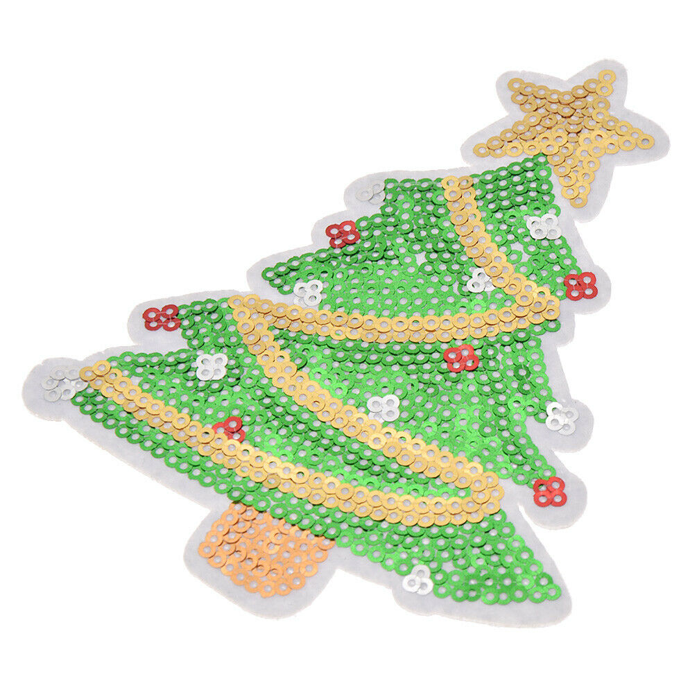 5x Sequins Christmas Trees Patches Iron On For Clothing Bag Appliques Xams Decor