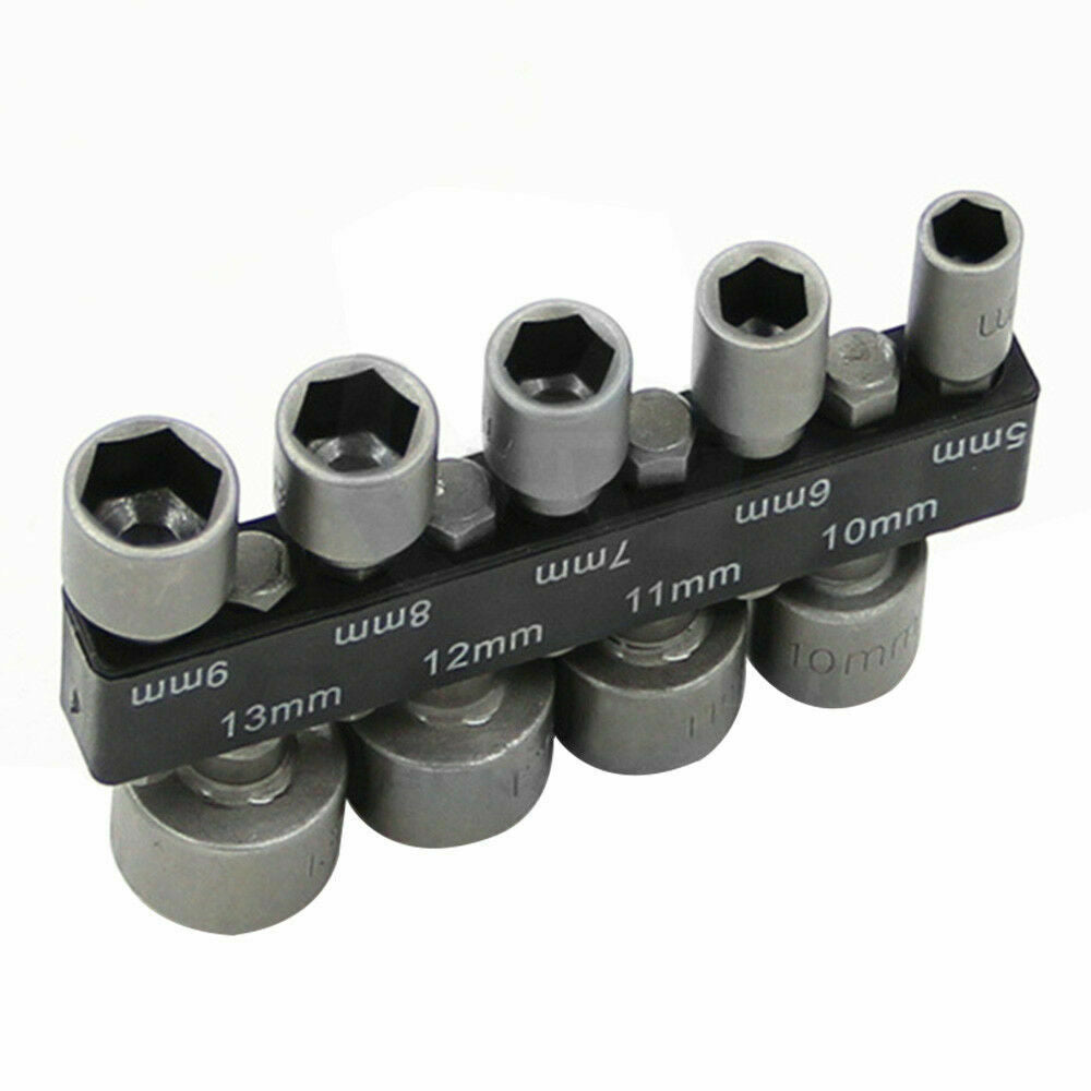 9Pcs Power Nut Driver Drill Bit 1/4" Hex Shank Metric Socket Wrench Screw 5-13mm