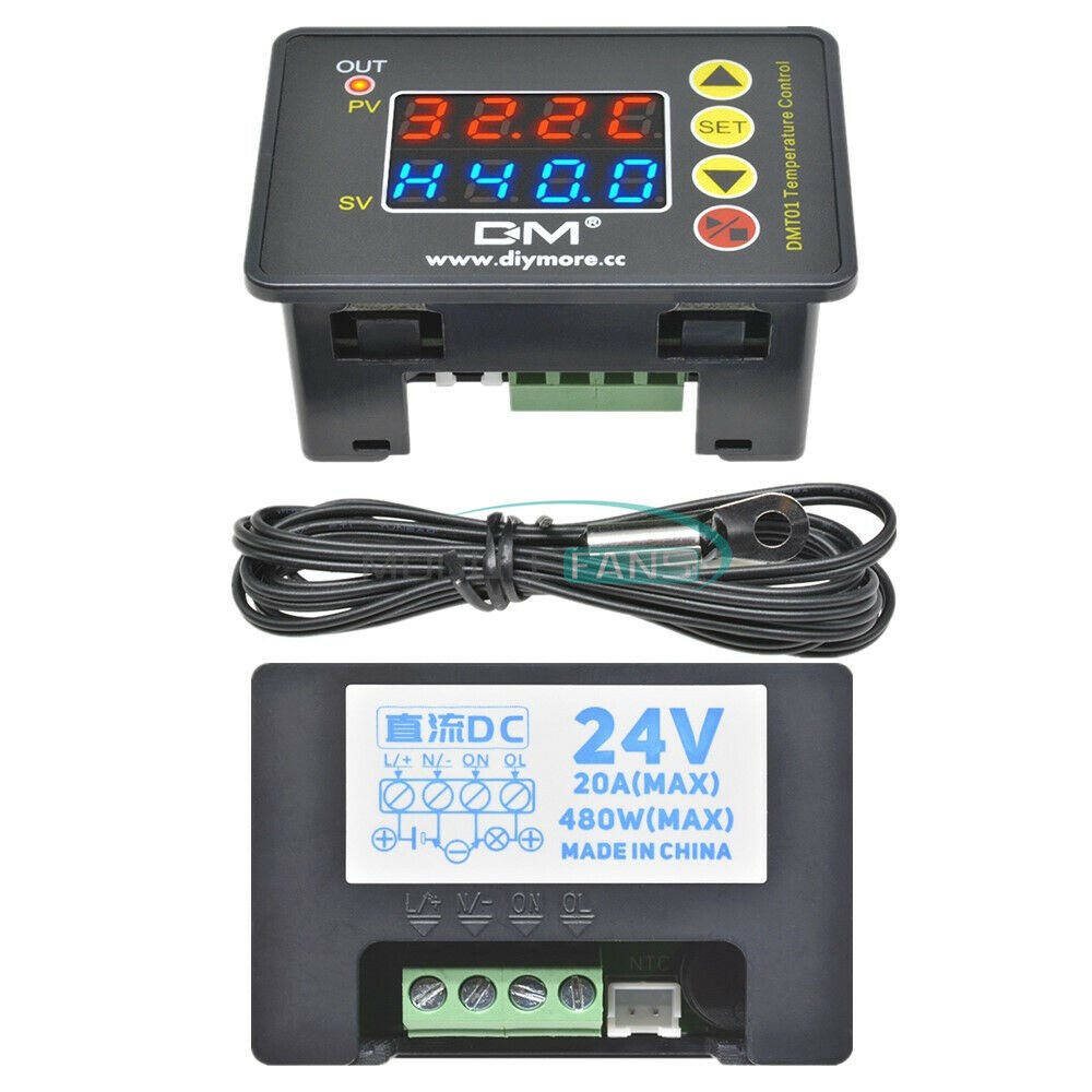 DC24V 20A Red Blue LED Temperature Control Microcomputer Thermostat With Sensor