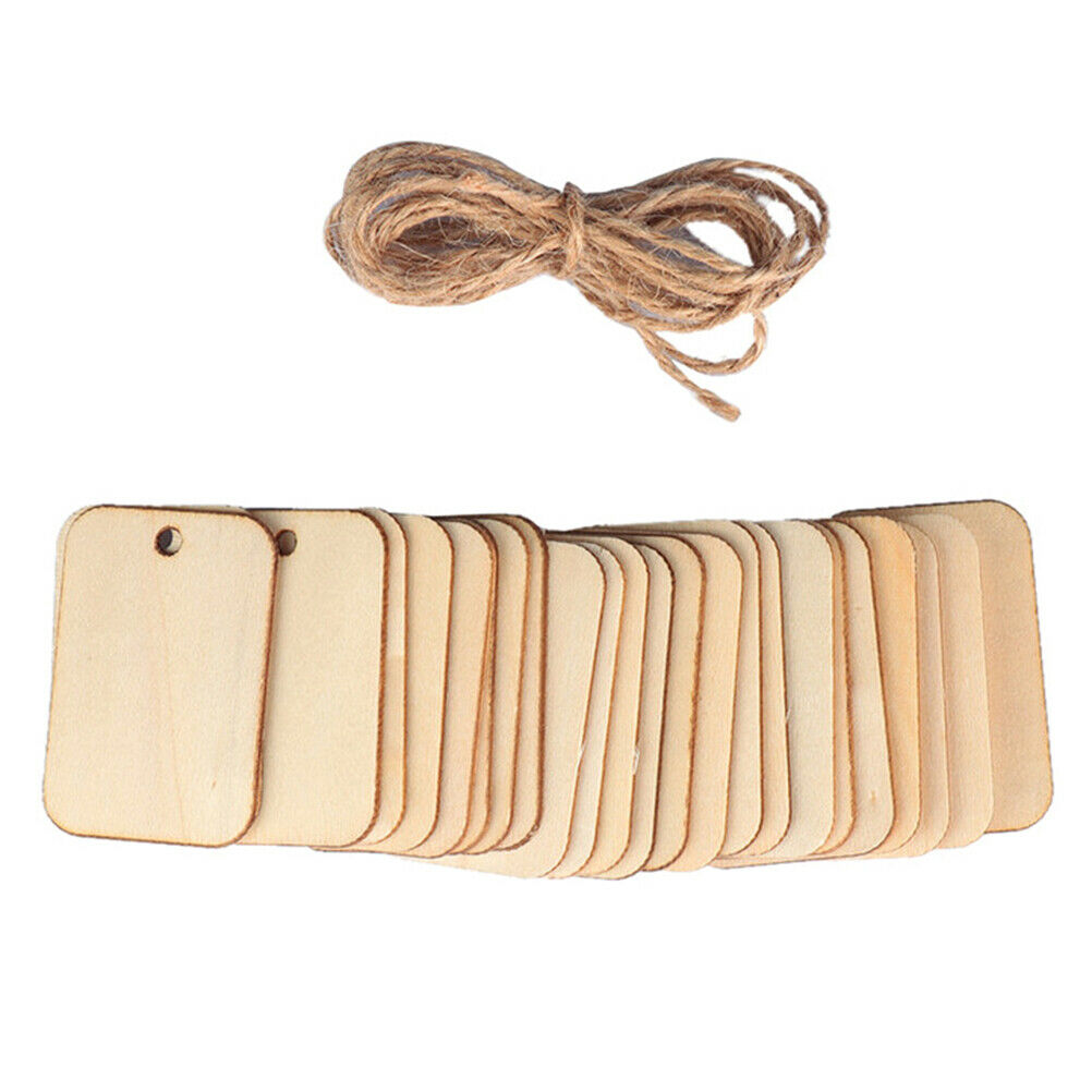 50pcs Ornament Wood Planks Tags Wooden Hanging Labels Sheet DIY Engraving DEAU