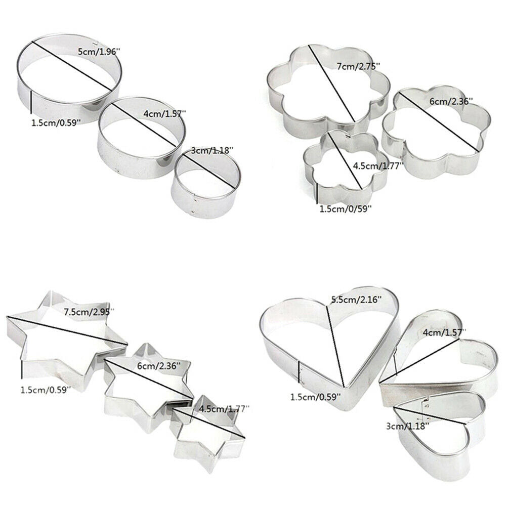 12pcs Cookie Biscuit Cutters Round Star Heart Flower Shape Molds DIY Cake.l8