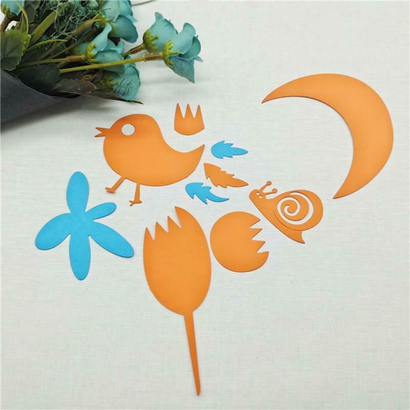 Creative Bird Puzzle Metal Cutting Die Snail Moon Flower Combination Embossing