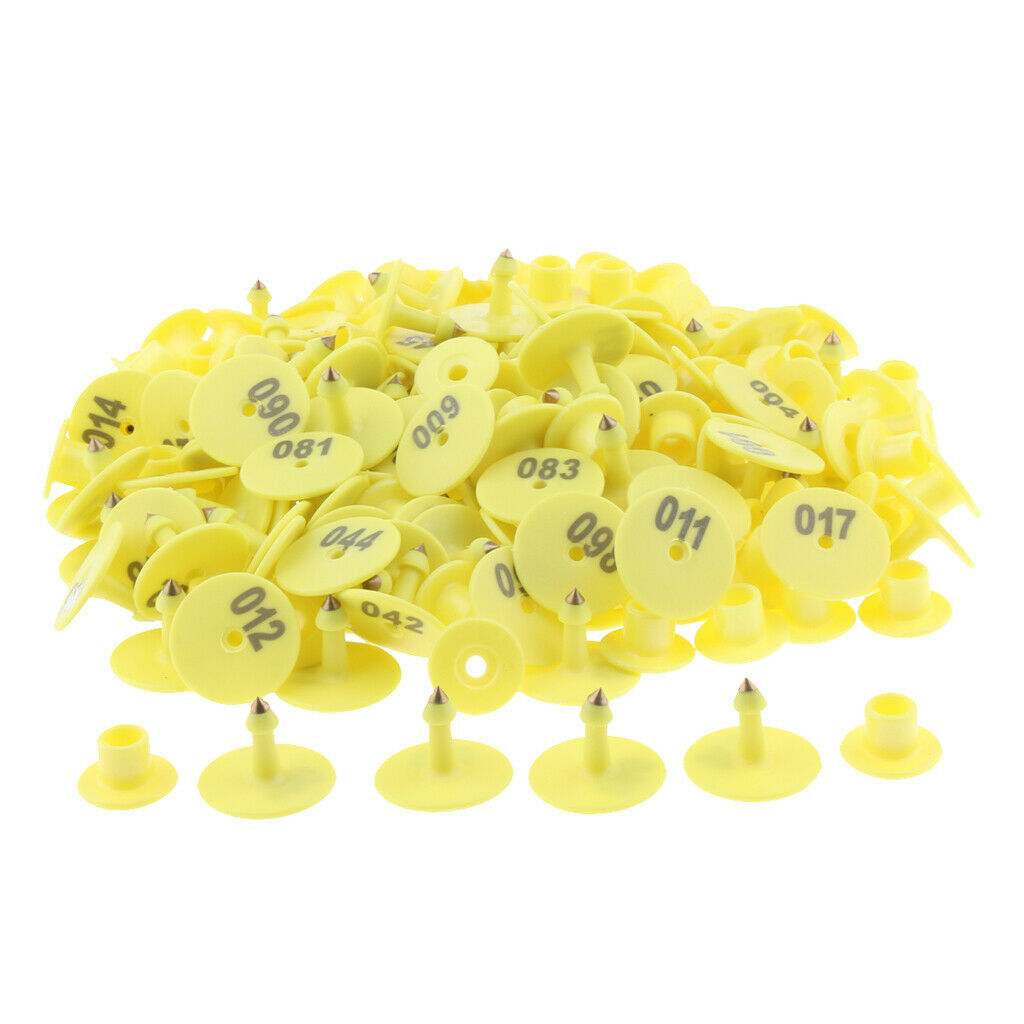 100PCS Small Numbered Livestock Ear Tag for Pig Cow Cattle Goat Sheep Yellow