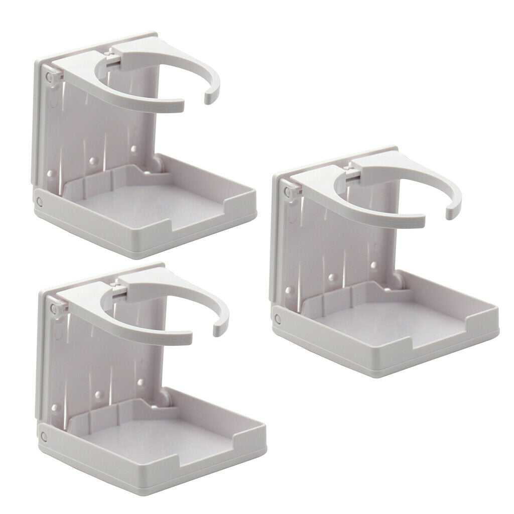 3x Plastic Drink Holder Folding for Marine Boats Cup Can Holder (White)