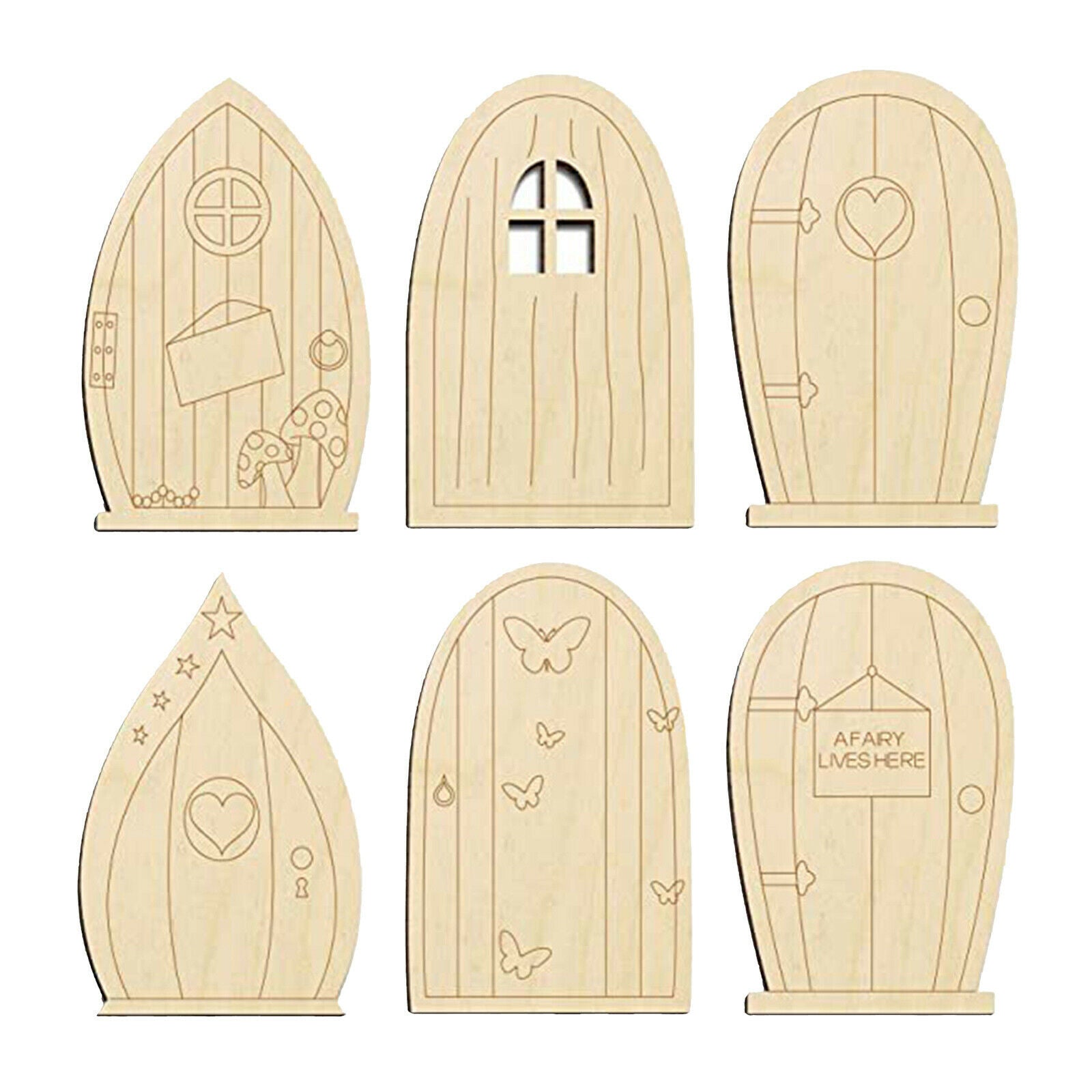 6pcs Wooden Fairy Garden Doors Craft Home Trees Ornament 3.9x2.5 inches