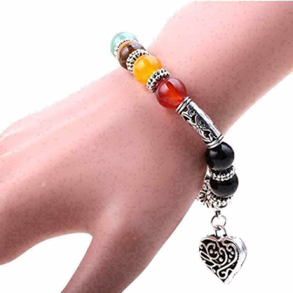 7Chakra Healing Beaded Bracelet Natural Lava Stone X0G9 Jewelry Bracelet