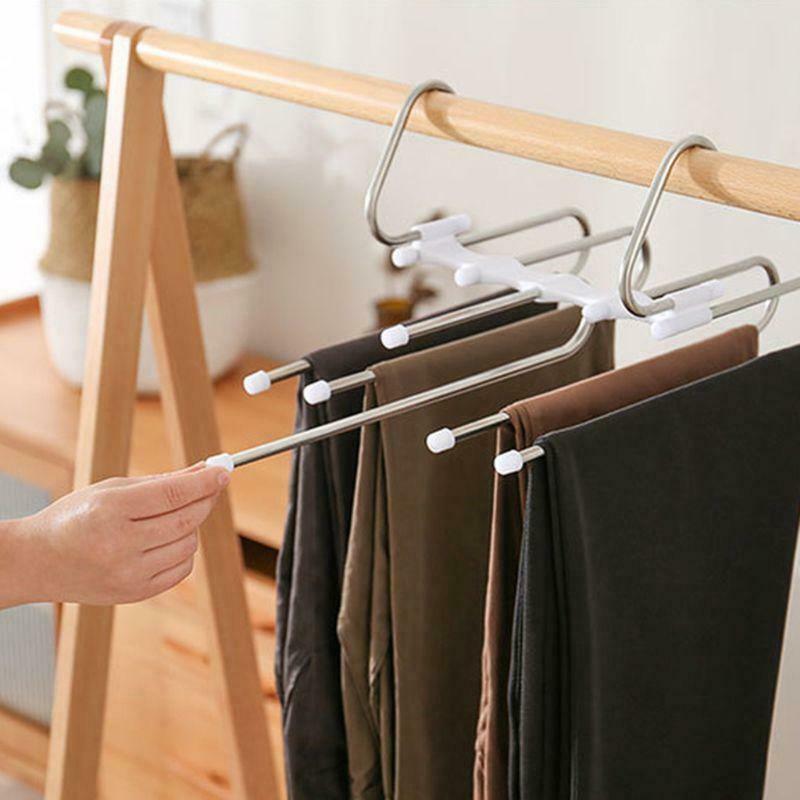 Multifunction Pants Hanger 5 Tier Stainless Trousers Rack Clothes Storage