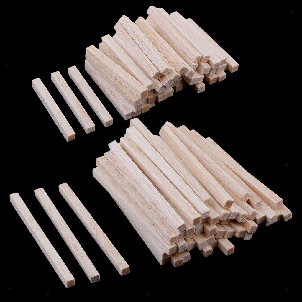 100 Pack Balsa Wood Shapes Square Wooden Dowel Rod DIY Modelling Hobbies