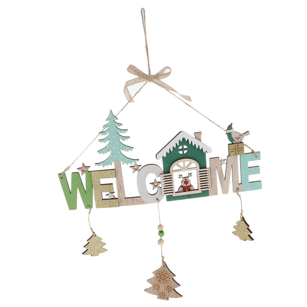 Christmas Elk Xmas Tree Welcome Guest Sign -Wooden Hanging Plaque For Xmas
