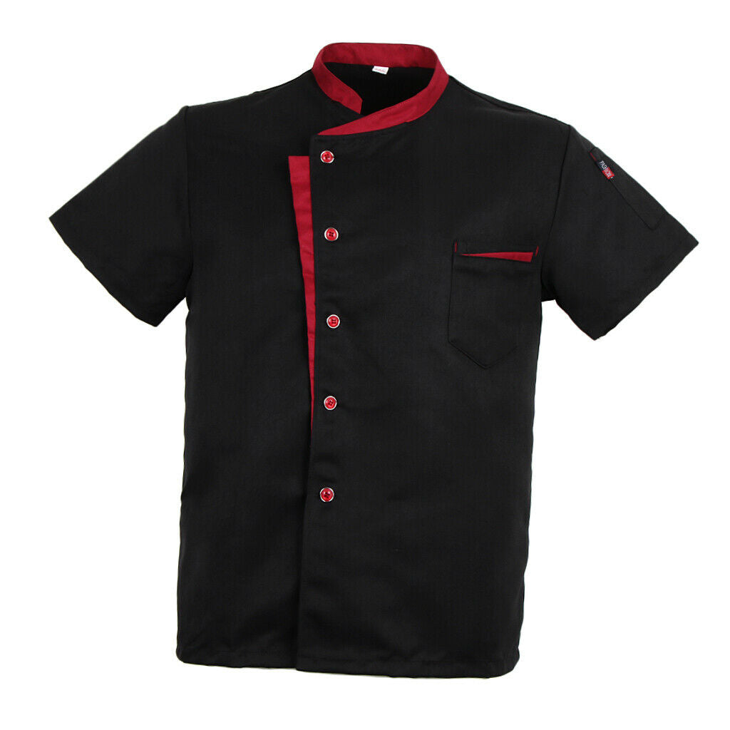 Unisex Chef Jacket Coat Short Sleeves Shirt Hotel Kitchen Uniform Black