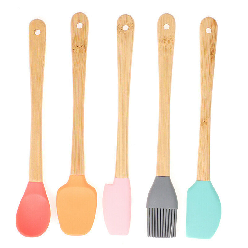 5pcs Cookie Pastry Scraper Baking Tool Multi Purpose Bamboo Handle Mini SpatBDA