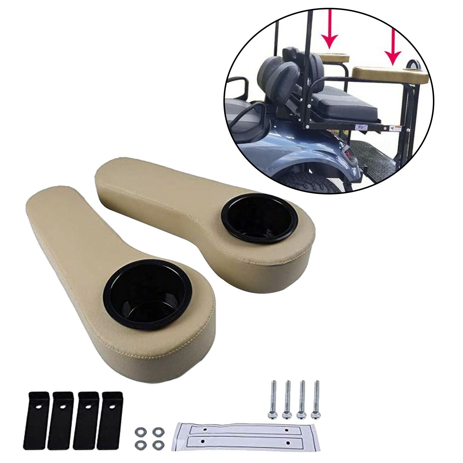 Universal Golf Cart Armrest Cushion with Cup Holder for Club Car Brown