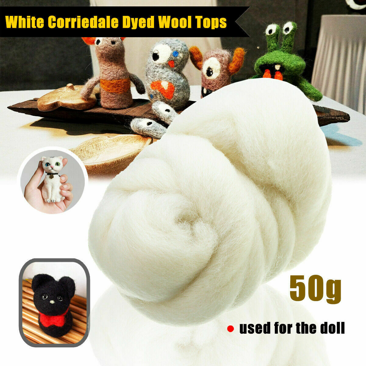 50g White Color Roving Wool Fibre Dyed Wool Tops For Needle Felting DIY Craft