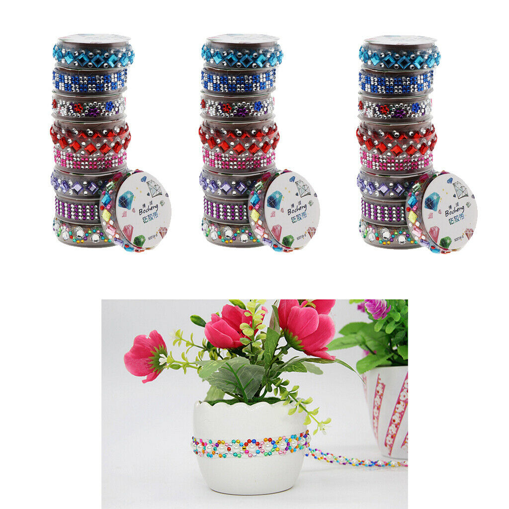 18 Rolls Shiny Rhinestone Stickers Diamante Gem Tape Diy Arts Scrapbooking