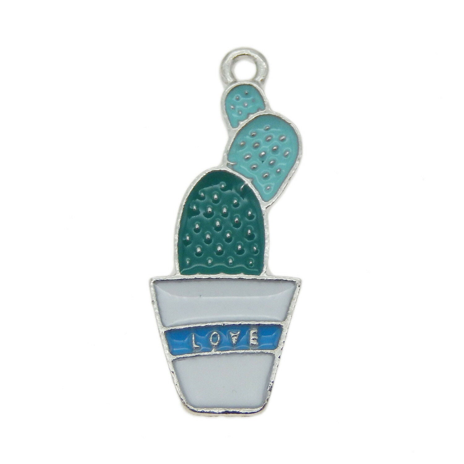 16 pcs Green Enamel Metal Potted Cactus Plants Charms Pendants Findings 27x11 MM