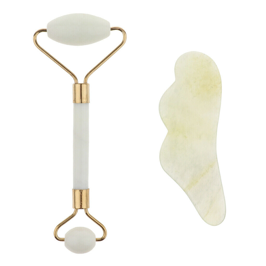 2Pieces, Gua Sha Tool for Facial Skincare, Natural Hsiuyen Jade GuaSha Roller