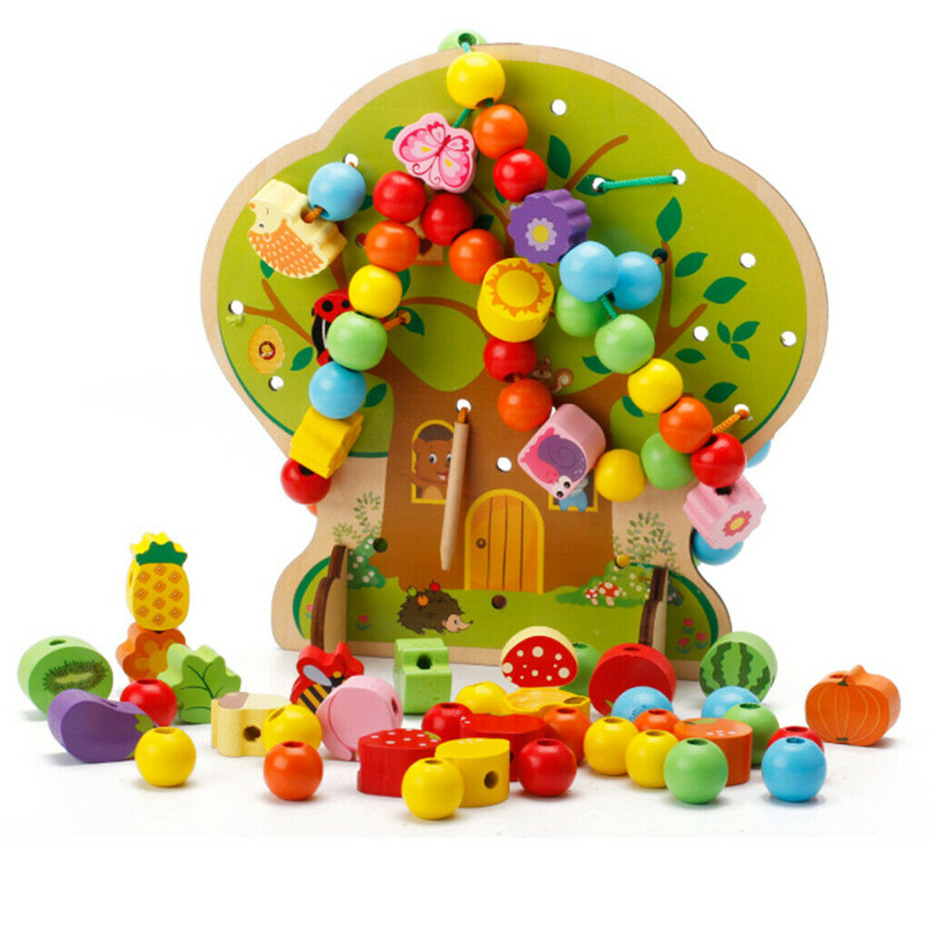 102 Pieces Developmental Baby Color Shapes Cognition Primary Lacing Beads Set