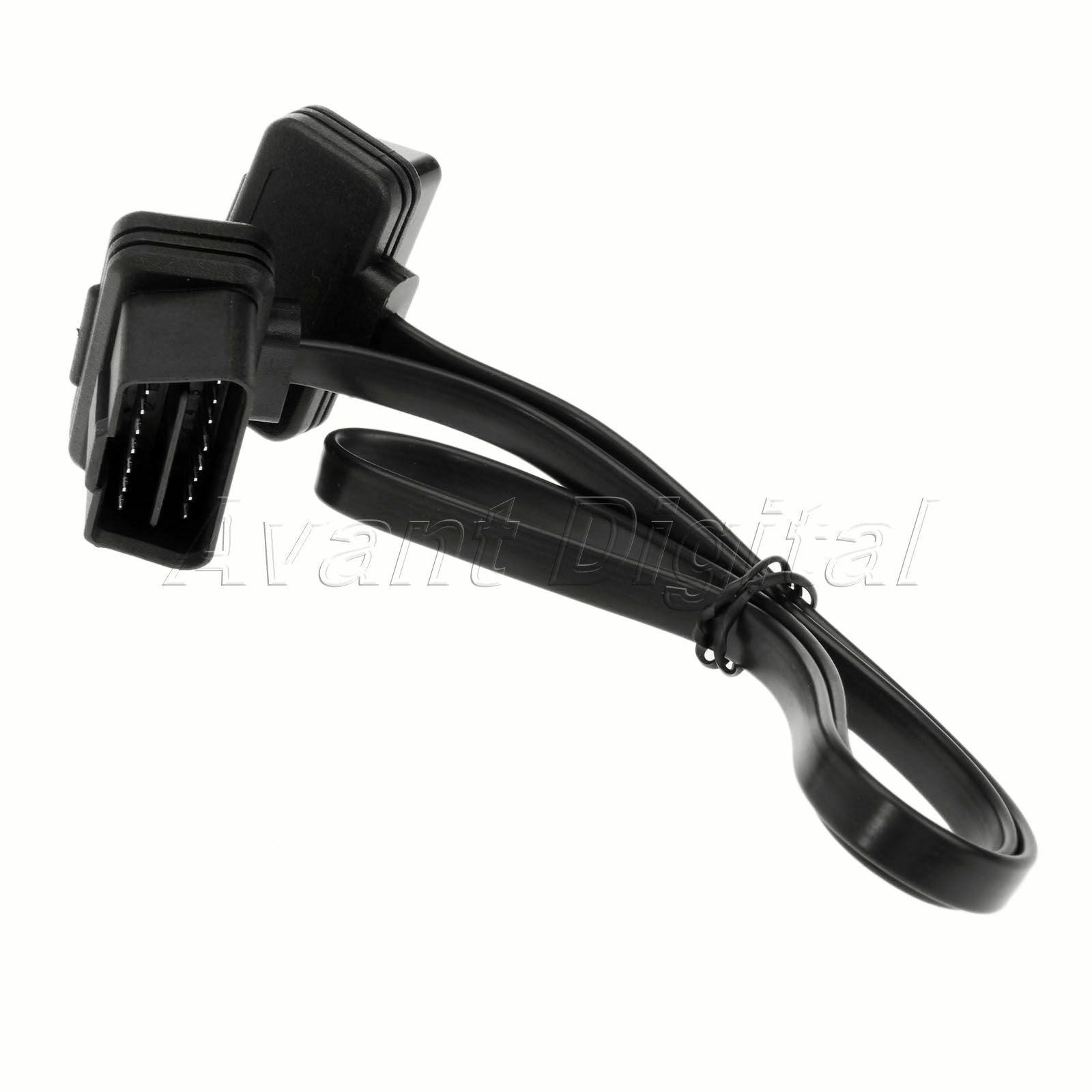 16 Pin Flat Noodle Male to Female Elbow 2FT OBD 2 Extension Diagnostic Cable