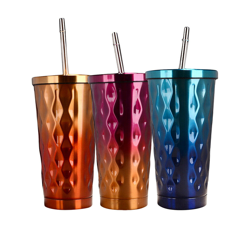Stainless Steel Insulated Coffee Tumbler Cup Mug with Lid and Straw Purple
