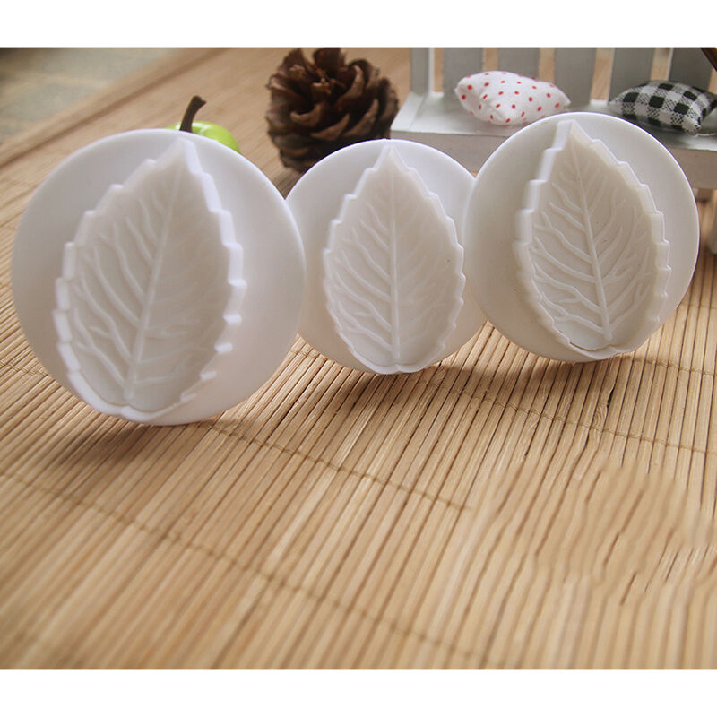 3Pcs Cake Xmas Leaf Plunger Fondant Decorating Sugarcraft Mold Cutter ToolM0URDD