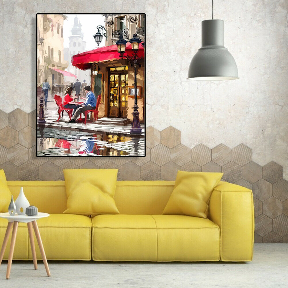 Painting By Numbers Kit DIY Street Men Women Canvas Oil Wall Art Picture @