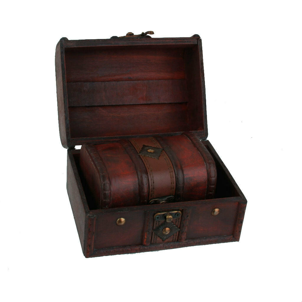 2pcs/Set Retro Wooden Lock Treasure Chests Jewelry Storage Box Showcase