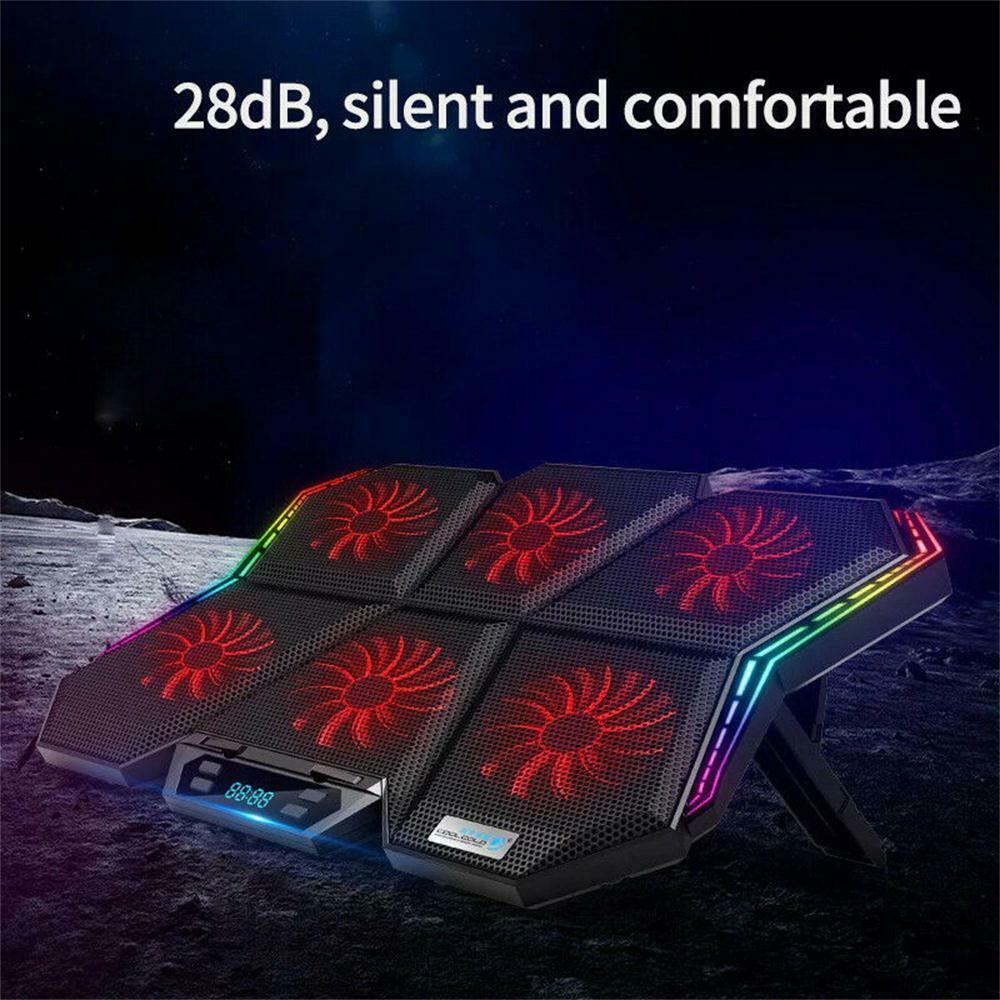 RGB Laptop Cooling Pad LED Screen Gaming Laptop Cooler with 6 High-Speed Fans FS