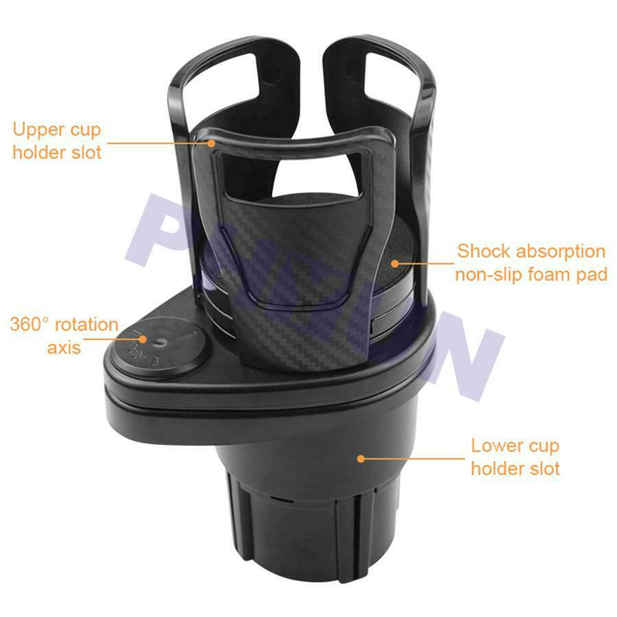 Adjustable Dual Car Center Console Cup Holder Bottle Drink Carbon Fiber Look 1x
