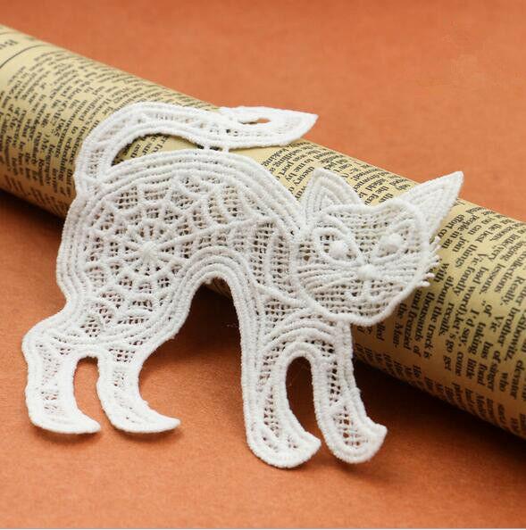 5pcs Cat shape Milk silk Embroidered Lace Applique decoration curtain/Clothing