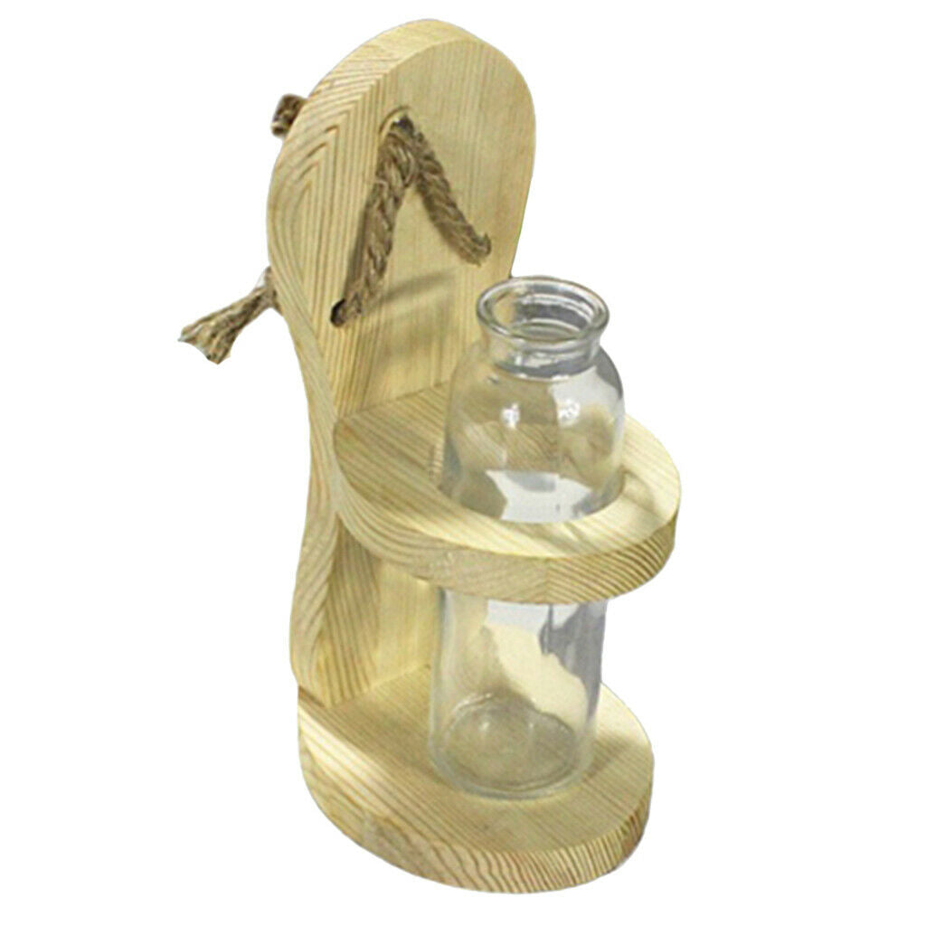 Hydroponic Plants Glass Flower Vase Hanging Planter w/ Wooden Container Home