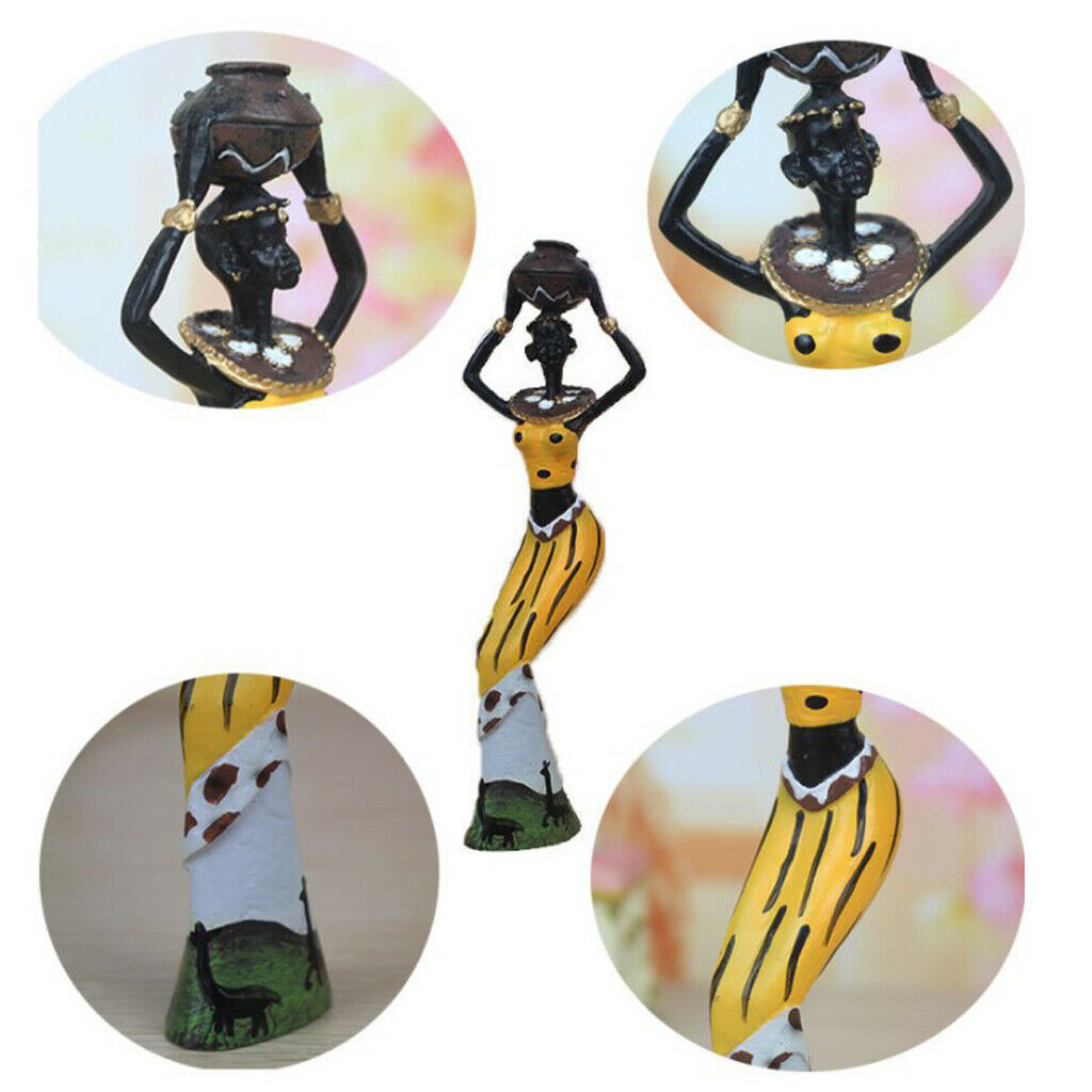 Exquisite African Women Girls Statues Great Gifts f/ Office Desktop Yellow
