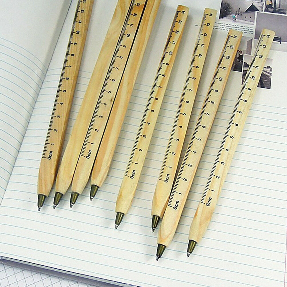 1x Handmade wooden ruler design manual ballpoint pen DIY multifunction newest BD