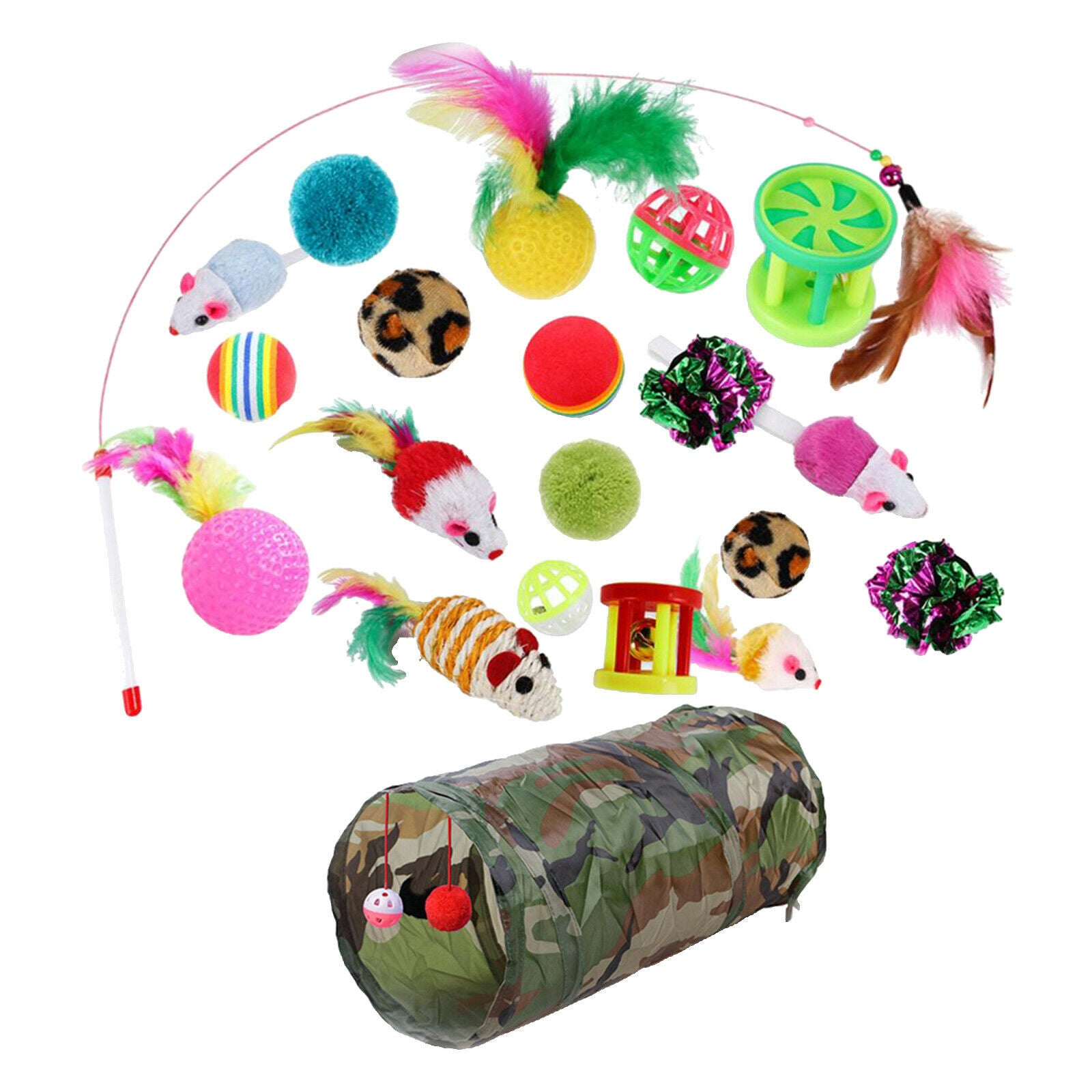 21Pcs/Set Kitten Cat Toys Balls Collapsible Tunnel Wand Stick Fluffy Mice
