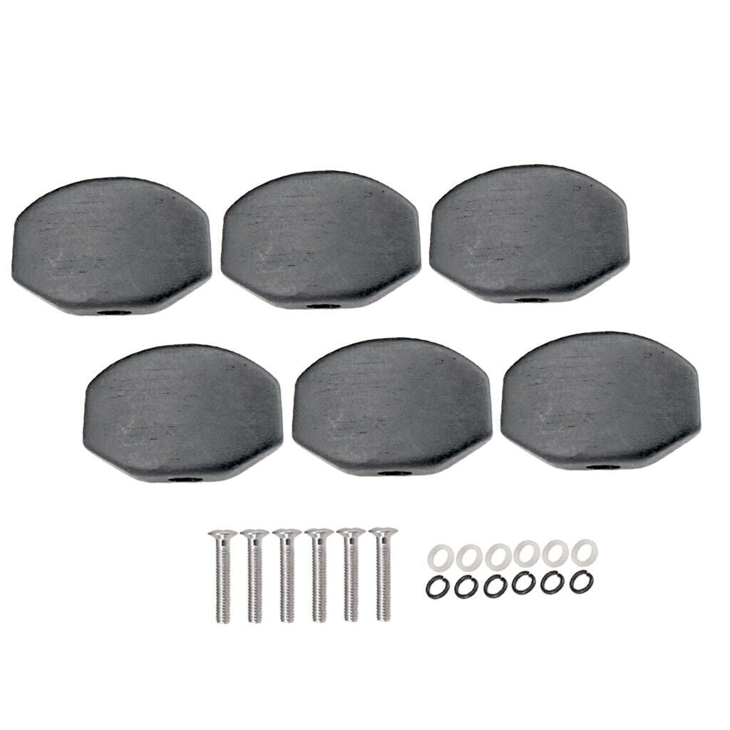 6 Pieces Ebony Wood Knobs Caps for Acoustic Guitar Tuning Pegs