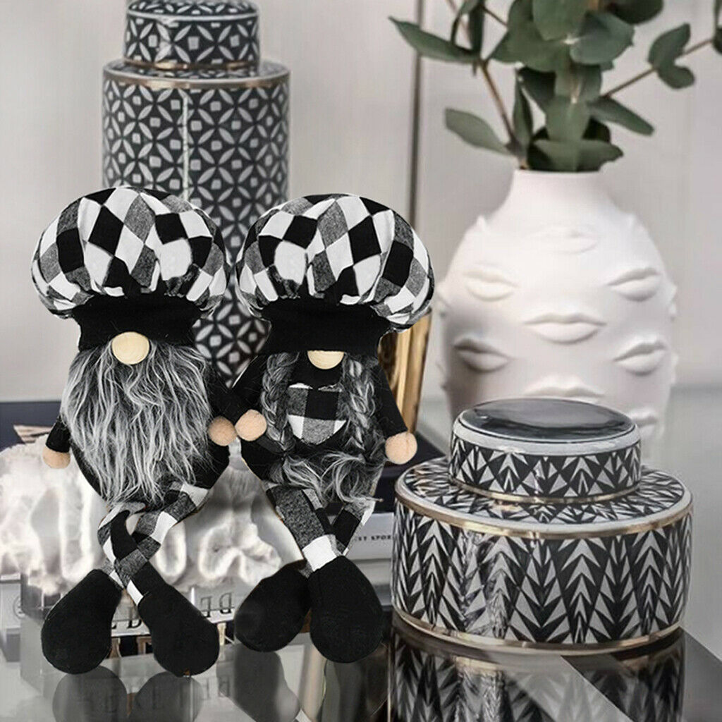 2Pcs Black White Gnome Plush Set Handmade Elf For Home Table Kids Room Decor