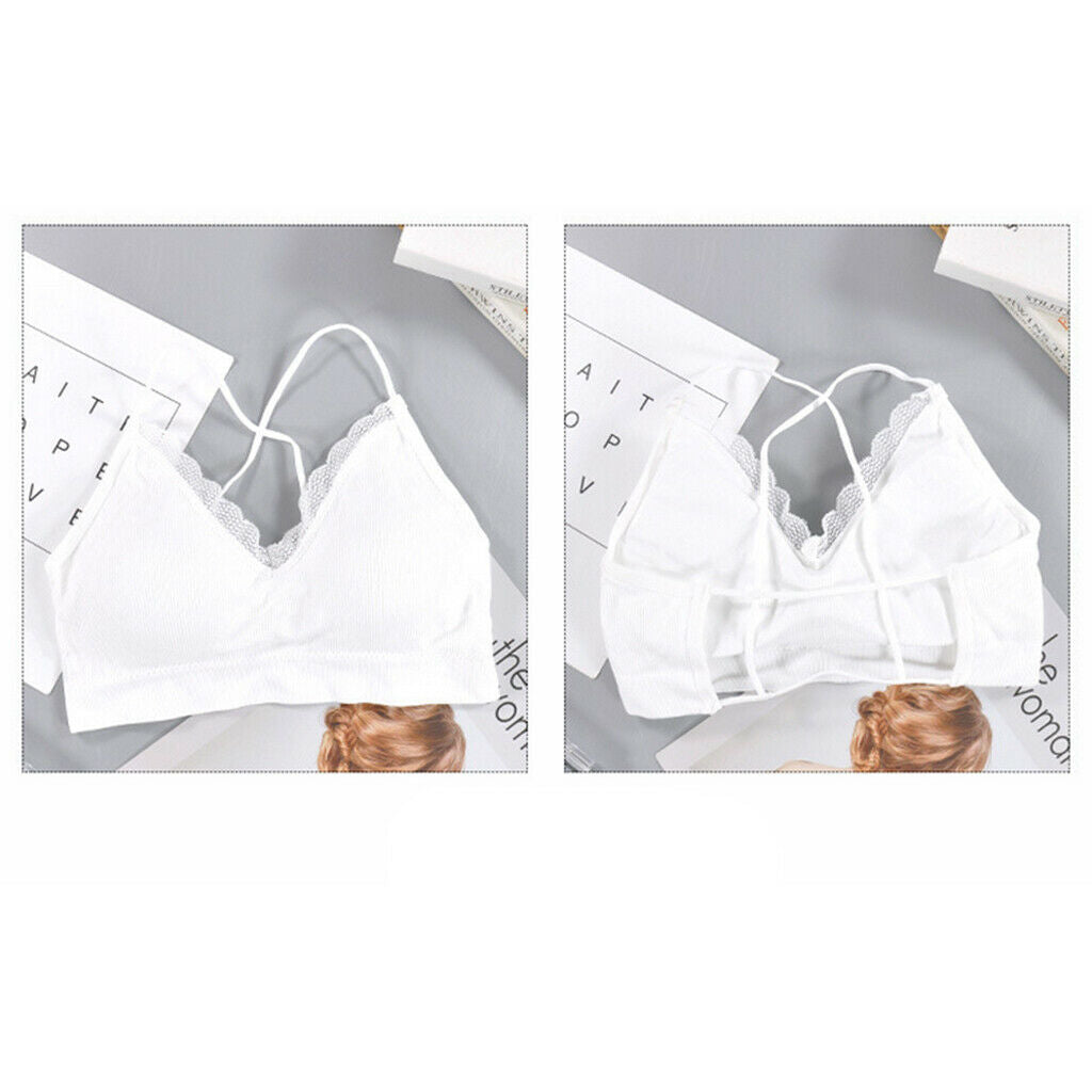 Women Bralette Spaghetti Straps Comfort Bra Padded Camisole Crop Top White