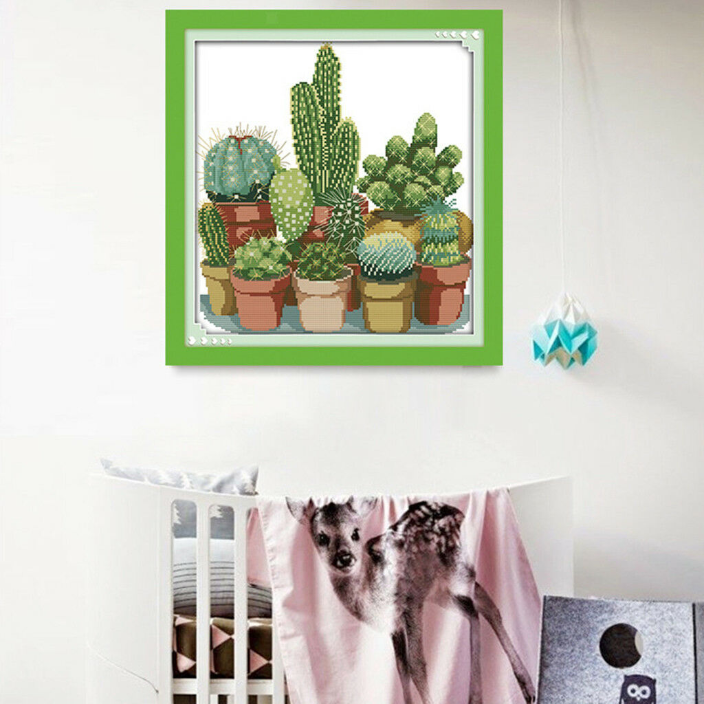 Cactuses Stamped Cross Stitch Kits DIY Needlework for Beginners 14CT 34x35cm