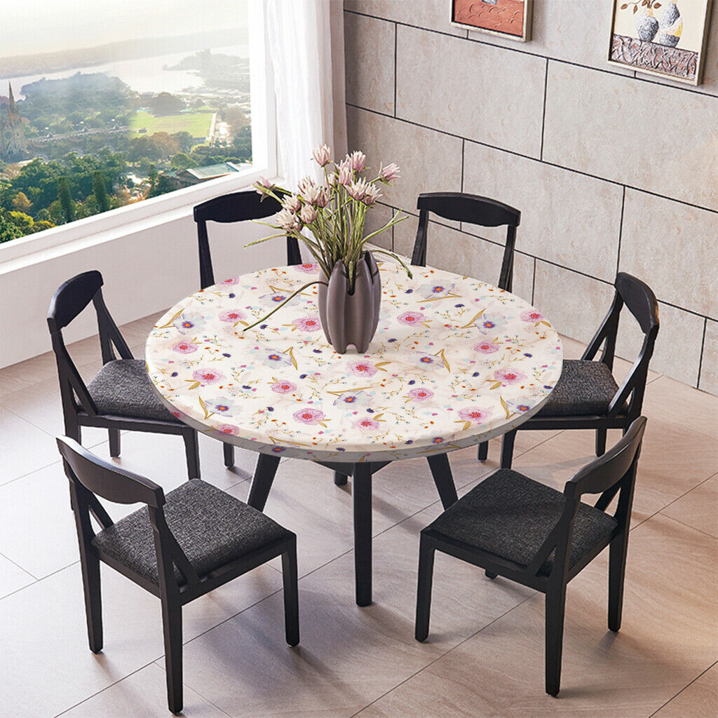 2x Non-Slip Vinyl Tablecloth Round Table Cover Cloth Home Decor 48'' 60''