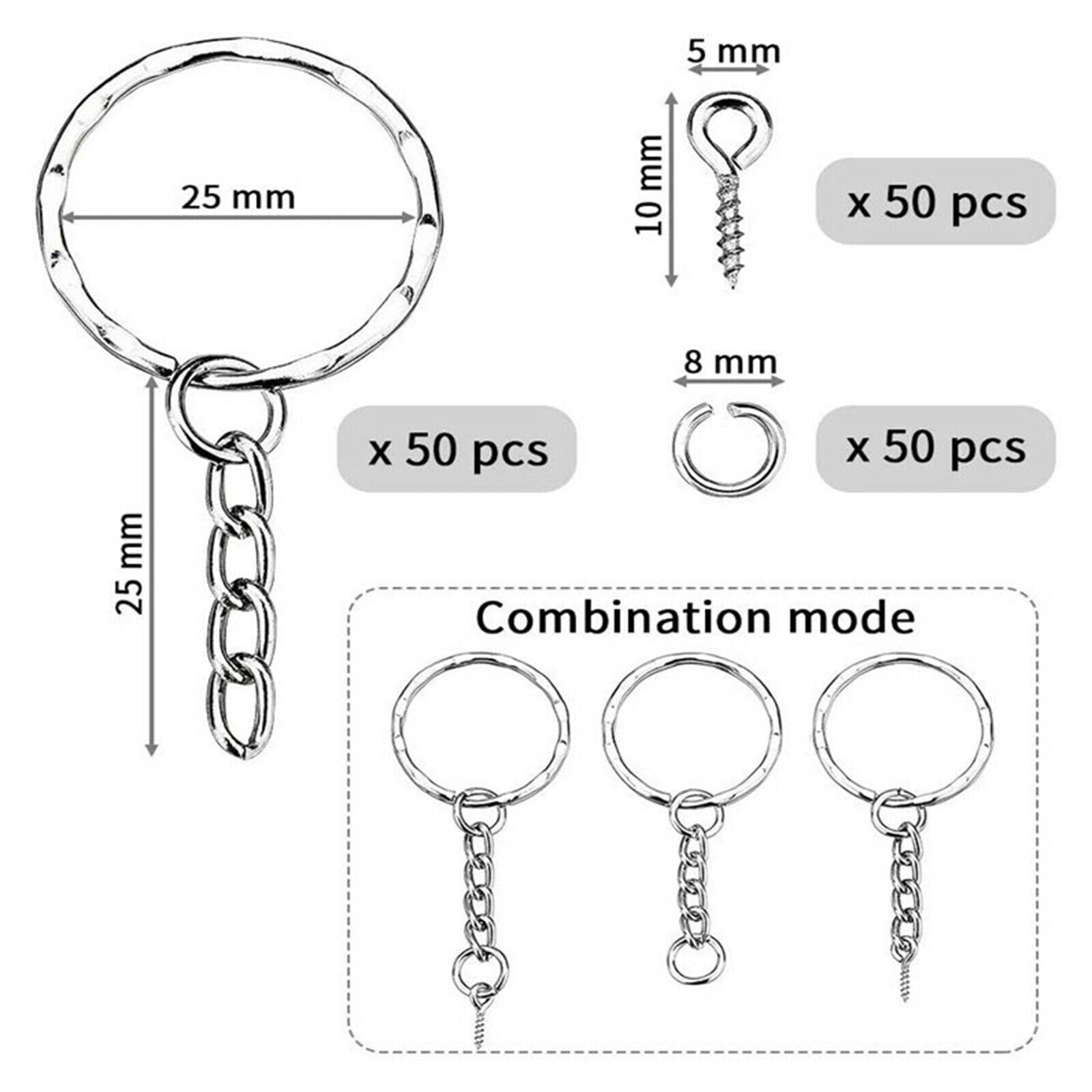 50Pcs Split Key Rings with Chain Open Jump Rings Key Chain Keyring Findings 25mm