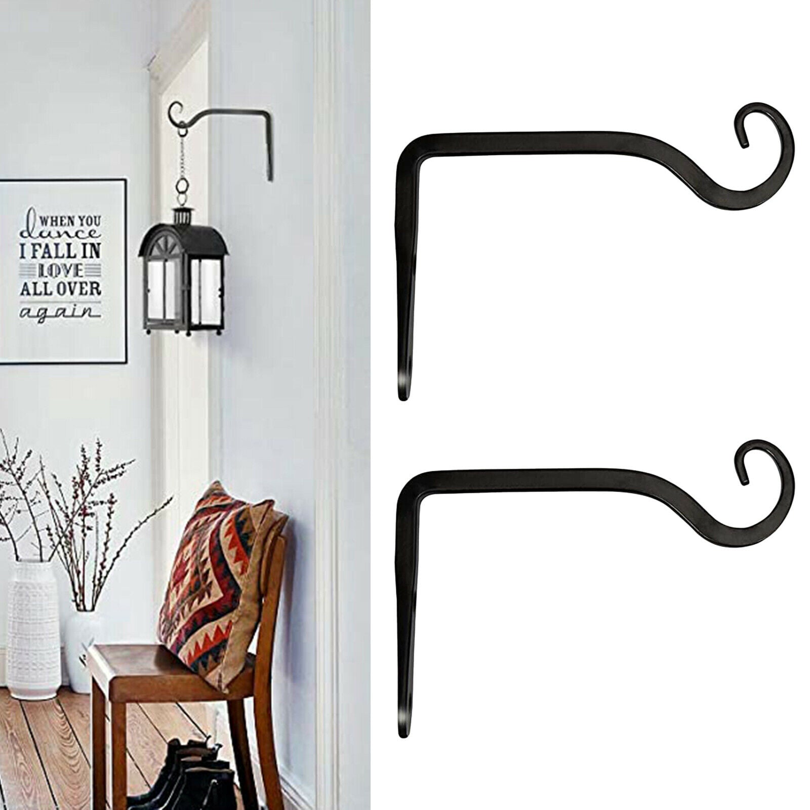 2x Wall Hanging Bracket Art Plant Basket Lantern Bird Feeder Hook Home Decor