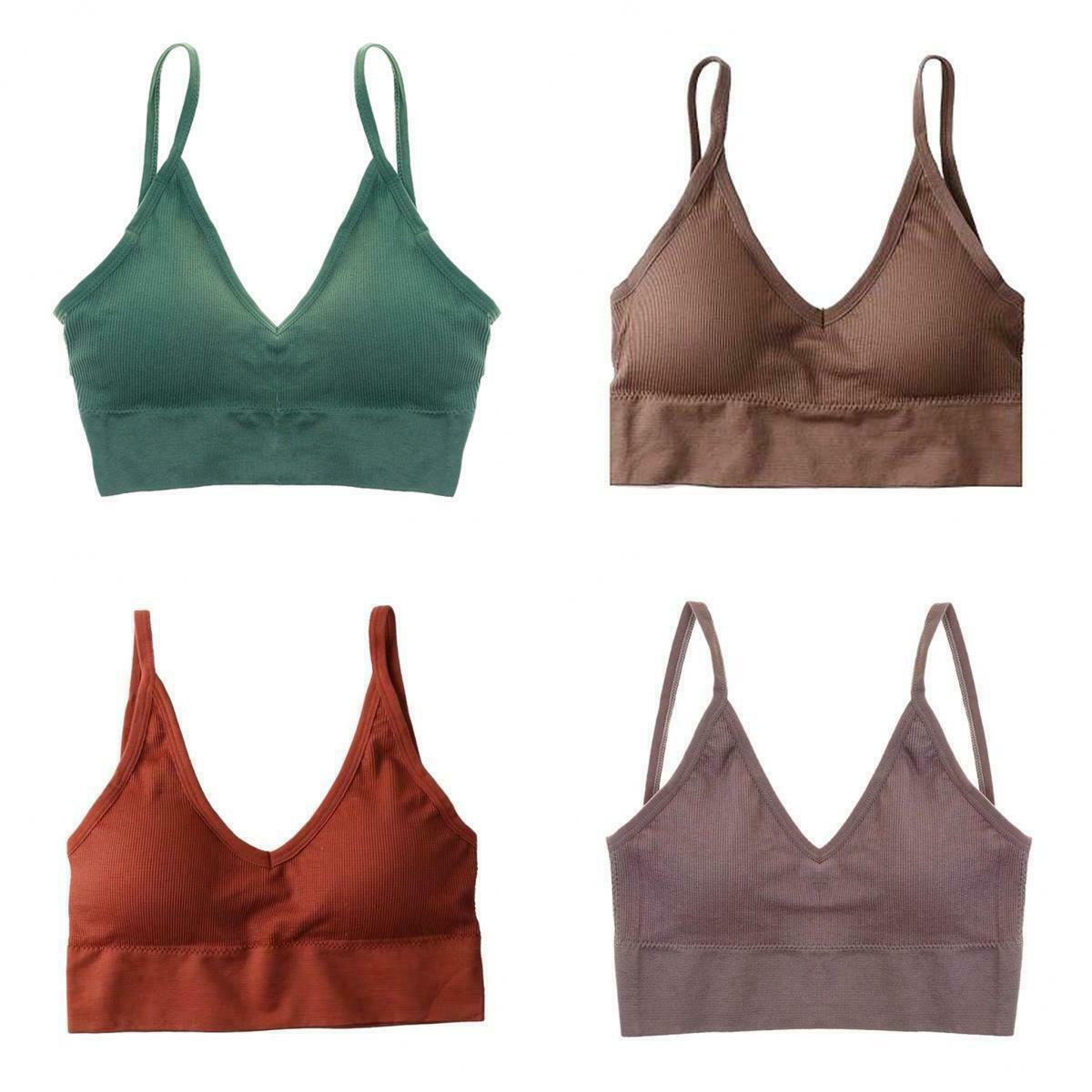 4pcs Women's V Neck Padded Bralette Comfort Bra Tank Top Sports Bra Camisole