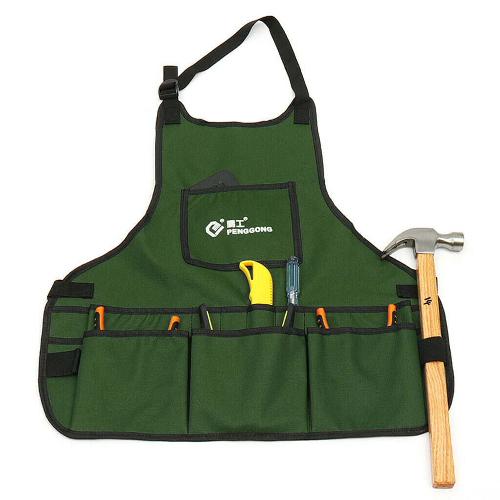 Multiple Pockets Garden Apron Carpenters Gardening Tools Pouch Army Green